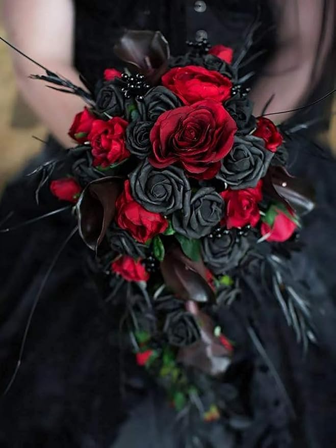 Hawesome 12PCS Artificial Silk Flowers Realistic Roses Bouquet Long Stem for Home Wedding Decoration Party (12PCS-Black)