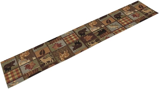 Rustic Bear Table Runner, Vintage Cottage Country Style Pine Tree Elk Wildlife Dinner Runner for Home Kitchen Dining Table Decoration 13"x70"