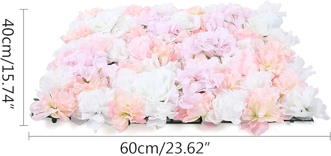 20pcs 24" x 16" Artificial Flower Wall Panel Background,3D Pink Silk Hydrangea Rose Flowers Wall Backdrop for Wedding Party Event Photo Stage Backdrop Wall Decor (Pink)