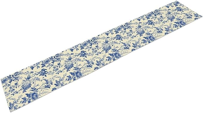 Vintage Blue Floral Table Runner, Retro Country Flowers Botanical Design Table Runner for Kitchen Dining Home Party Outdoor Indoor Decor, 13x70 Inch