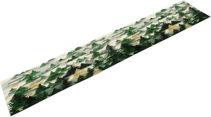 Watercolor Green Pine Trees Table Runner, Forest Woodland Tabletop Scarf Home Kitchen Holiday Decor, Seasonal Farmhouse Rustic Dining Decorations Party Supply 13 X 108 Inch