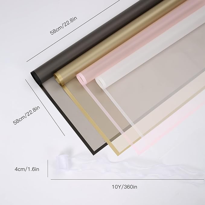 HYSSINOWRAP 40 sheets 4 colors .flower wrapping paper. Flower packaging bouquet wrappingpaperincluding ribbon, 22.8 * 22.8 inches(DARK MIX)