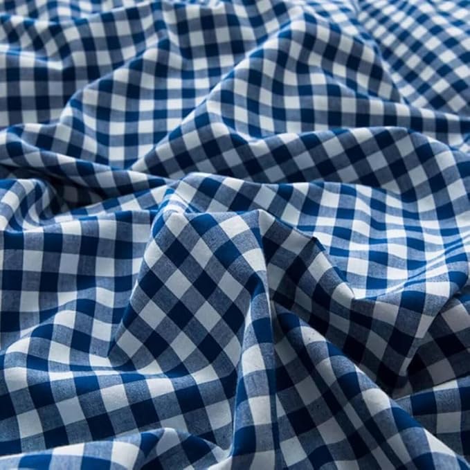 LifeTB Queen Comforter Set Royal Blue Gingham Bedding Comforter Modern Style Blue Grid Plaid Comforter Set 3 Pieces Fluffy Checkered Comforter with 2 Pillowcases Breathable Gingham Bedding Set