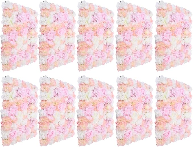 10Pcs 23.62"x 15.74" Artificial Flower Wall Panels,Flower Wall Mat Silk Flower Panels for Outdoor Garden Backyard Fence Fence Privacy Screen and Indoor Wall Decor(Light Pink,10Pcs)