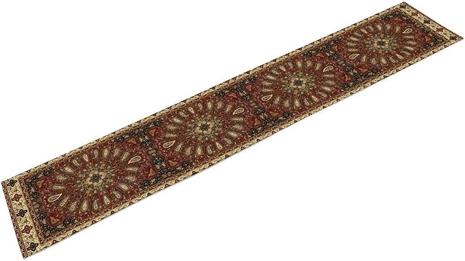 Boho Paisley Table Runner, Classic Traditional Red Gold Mandala Vintage Farmhouse Decor Table Runner for Kitchen Dining Festive Holiday Party Wedding Gathrting, 13x120 Inch