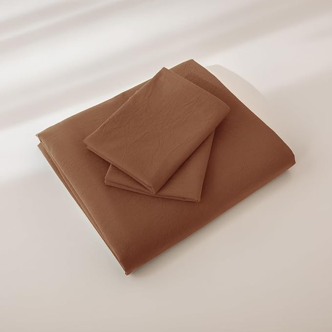 JIYUAN 100% Washed Cotton Duvet Cover Set 3 Pieces Full, 1 Duvet Cover 80x90 Inches(Comforter Not Included) and 2 Pillowcases,Linen Feel Bedding Set Comfy and Breathable,Burnt Orange