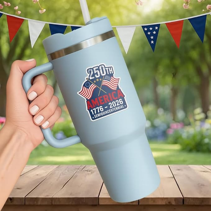 HANDICHI Design 5-Pack 4 Inch USA 250th Anniversary Stickers, Waterproof Patriotic Vinyl Decals with American Flag (1776β2026)
