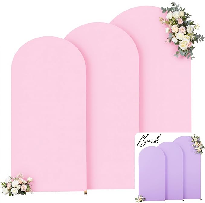 Pink and Lavender Arch Backdrop Cover 7.2FT 6.6FT 6FT Arch Covers Stretchy Backdrop Set of 3 Wedding Arch Cover Spandex Fitted Double-Color Fabric Arch Covers for Party Baby Shower Birthday Decoration