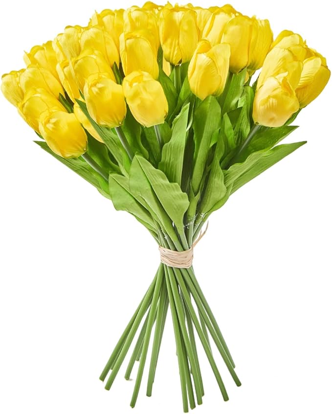 Artificial Flowers Mother's Day Easter Valentine's Day Gifts, Artificial Flowers Fake Tulips Flowers Home Kitchen Wedding Table Decorations a Bunch of 20 Yellow Tulips