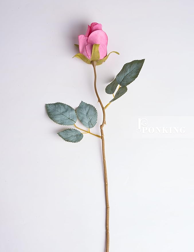 Rose Artificial Flower Buds 12pcs Realistic Faux Silk Roses Fake Flowers Bouquets Arrangements Decor for Wedding Spring Mother's Day, Home Table Decorations, Light Magenta Flower