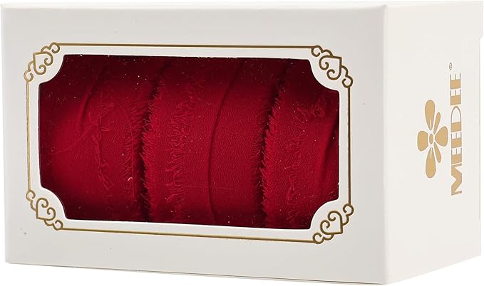 MEEDEE Red Chiffon Ribbon 1 Inch Frayed Ribbons Chiffon Silk Red Fringe Ribbons Thin Chiffon Ribbon for Crafts, Gift Wrapping, Wedding Invitation (3 Rolls 21 Yards)