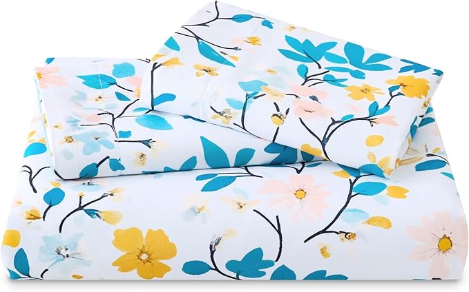 LONAVA King Botaincal 3 Pcs Duvet Cover Set, Breathable Soft Microfiber Sky Blue Lining Comforter Cover with Zipper Closure, and 2 Anti-Pilling, Fade Resistant Pillowcases, Sky Blue Flower