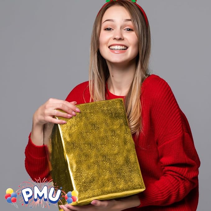 PMU Gift Wrap Mylar Roll Metallic Gold 2-sided, 48 Inches X 25 Ft Roll 1.4 Mil Highly Reflective Mylar Film, Great for Gifts, Birthdays, Christmas, Baskets, Arts & Crafts