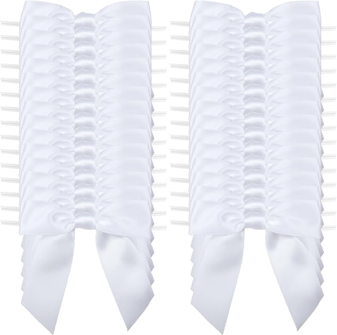 7Rainbows 30pcs Boutique 3.5" White Satin Ribbon Twist Tie Bows for Tying Up Packages Gift Wrapping