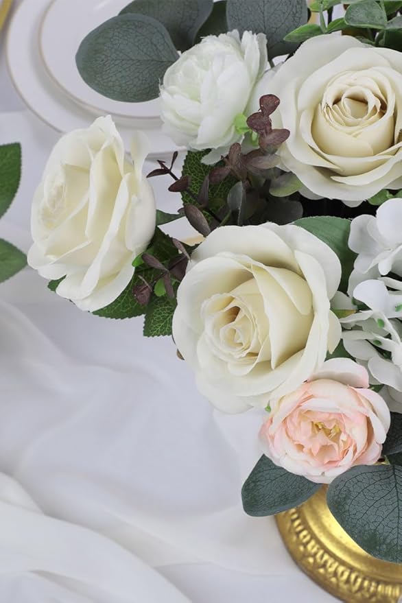30pcs Roses Artificial Flowers Beige Silk Roses with Long Stems Fake Flowers for Wedding Bouquet Centerpices Decorations Party Bridal Baby Shower Home Decor