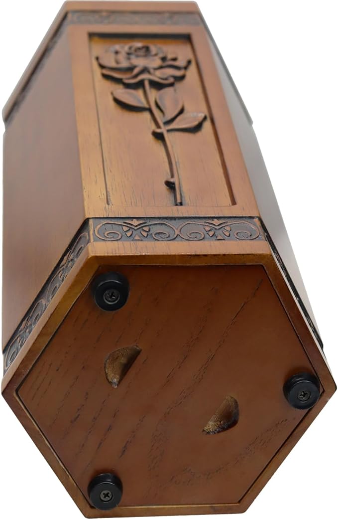 Urns for Wooden, Cremation Urn for Human Ashes Adult - Hand Engraving Rose Flower - Funeral Urn for Mother/Dad - Display Burial at Home or in Niche at Columbarium (Large Wood Decorative Urn