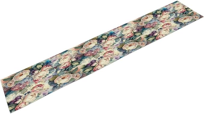 Vintage Floral Table Runner,Girls Women Rose Romantic Leaf Botanical Watercolor Pattern Print Burlap for Hotel Indoors Outdoor Dining Room Kitchen Holiday Party, 13x108in