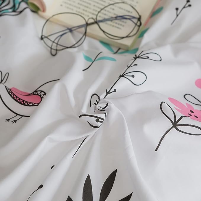 Boho Floral Duvet Cover Full Girls Floral Print Bedding Sets Garden Style Aesthetic Duvet Cover Cotton Floral Comforter Cover Kids Girls Kawaii Bedding Collections Birds Flower Comforter Cover Full