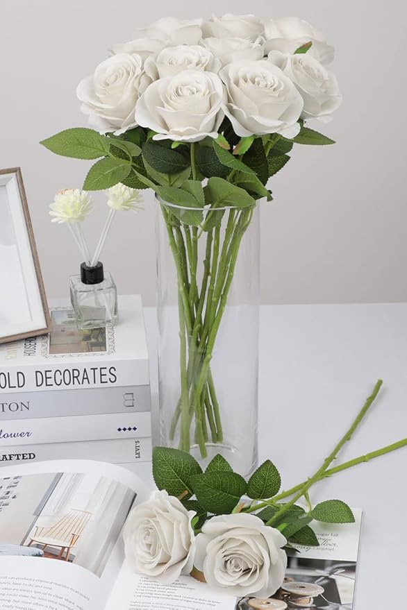 12pcs Roses Artificial Flowers Nude Silk Roses with Long Stems Fake Flowers for Wedding Bouquet Centerpices Decorations Party Bridal Baby Shower Home Decor