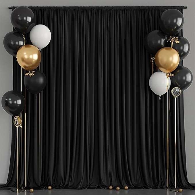 20x7ft Wrinkle Free Black Backdrop Curtain for Parties Soft Fabric Drapes Wedding Black Curtain Backdrop for Birthday Party Decorations Background for Photography 5x7ft, 4 Panels