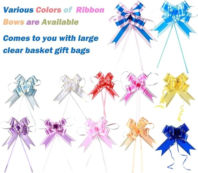 30 Packs 32” x 40” Gift Wrap Cellophane Bags for Basket Extra-large Jumbo Clear Cellophane Wraps Clear Huge Cello Bags for Basket, Gift, Christmas Tree, Treat, Art and Craft, 30ct Blue Ribbon Bows