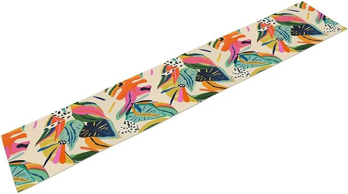 Colorful Flower Table Runner,Abstract Flower Blossom Botanical Pattern Print Tablecloth Burlap for Hotel Indoors Outdoor Dining Room Kitchen Table Decor, 13x108in