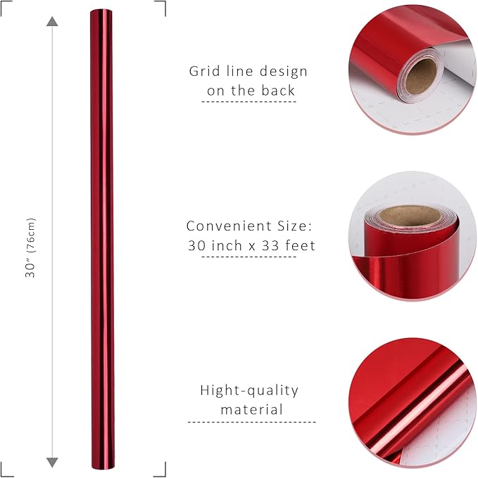 LaRibbons Red Metallic Wrapping Paper, 30 Inch X 33 Feet (82.5sq.ft) Solid Color Paper Roll, Gift Wrapping Paper Rolls for Wedding, Birthday, Christmas, Baby Shower