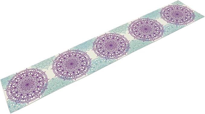 Boho Mandala Table Runner, Purple Blue Bohemian Floral Table Decor Runner for Kitchen Dining Indoor Outdoor Party Decoration, 13x36 Inch