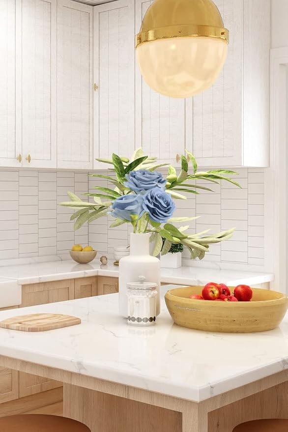 Artificial Rose Flower Dusty Blue Flowers Dusty Blue Roses Silk Flowers 50 pcs with Long Stem Silk Roses Bouquet for Wedding Bridal Shower Party Home Decoration