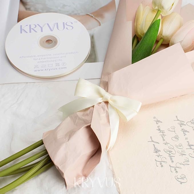 Ivory Satin Ribbon, Double Faced 1/2 Inch X 50 Yards Ivory Ribbon, Premium Satin Ribbon for Gift Wrapping, Crafts, Hair Bow Making, Sewing, Flower Bouquet, Wedding Party Decor