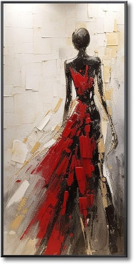 Hand Painted African Oil Painting for Hallway -Fashion Women Canvas Wall Art for Lobby- Framed 3D Artwork for Bedroom Home Decoration 24x48inches
