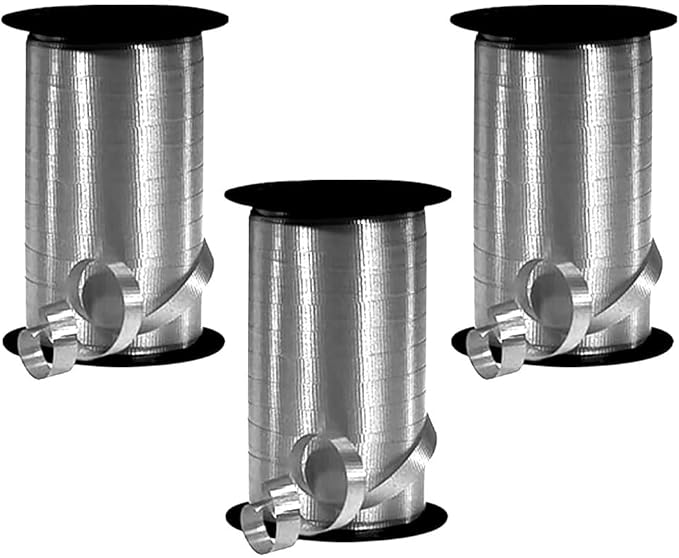 PMU Curling Ribbon - Crimped Texture Curling Ribbons for Gift Box Wrapping, Florist Flowers, Birthday Party Decorations, Festival Art Craft & Christmas Décor - Silver 3/8 Inch X 250 Yards, Pkg/3