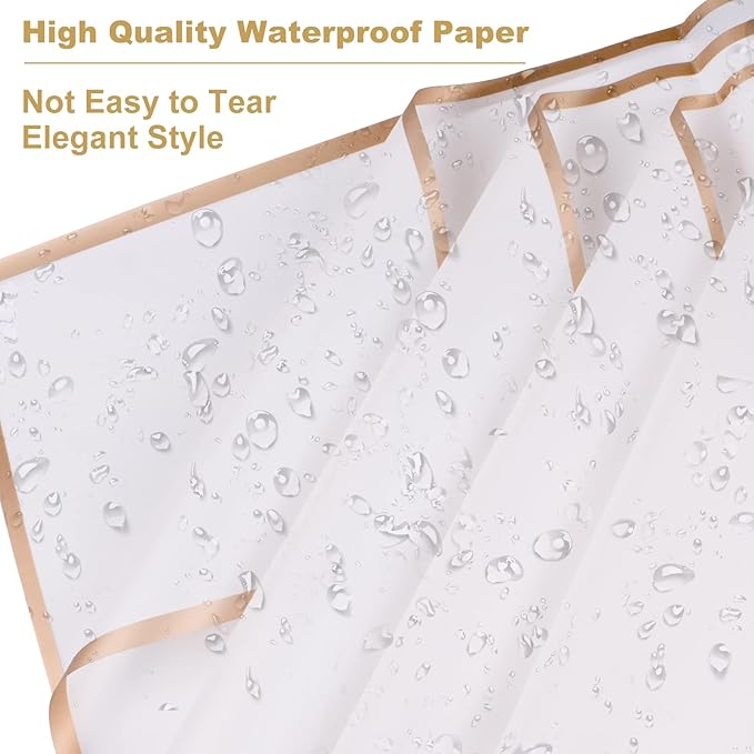 Kosotody 20 Sheets Flower Wrapping Paper Waterproof Florist Bouquet with Ribbon for Bouquets DIY Crafts Packaging Bouquet, 22.8x22.8 inch (White)
