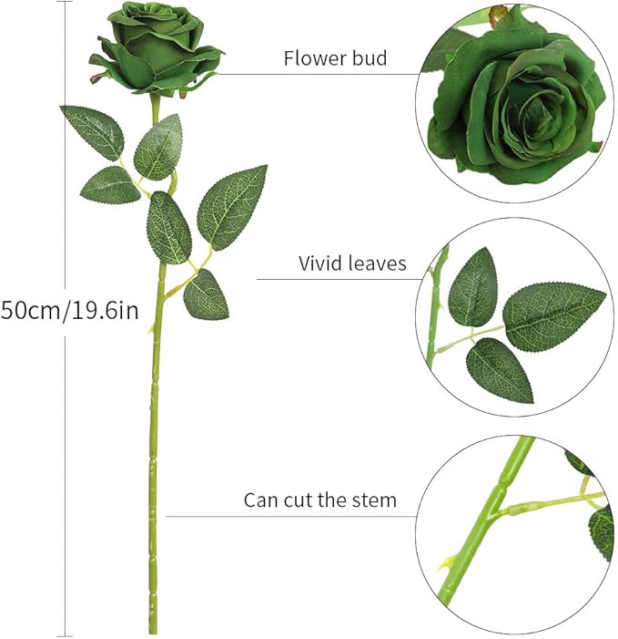 Luyue 10PCS Artificial Roses Flower with Stems Slik Fake Flowers Bouquet Realistic Long Stem Faux Rose for Valentines Day Wedding Home Decor
