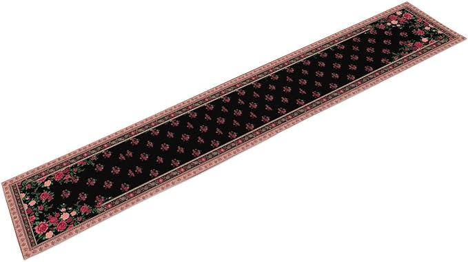 Romantic Rose Table Runner, Black Red Floral Blossoms Farmhouse Rustic Decor Table Runner for Kitchen Dining Home Party Wedding, 13x70 Inch