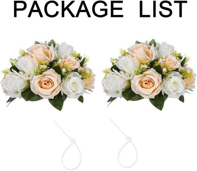 Sziqiqi Faux Silk Rose Flowers Artificial Flowers for Wedding Party Centerpiece Decorations Home Decorative Flowers, Champagne & White