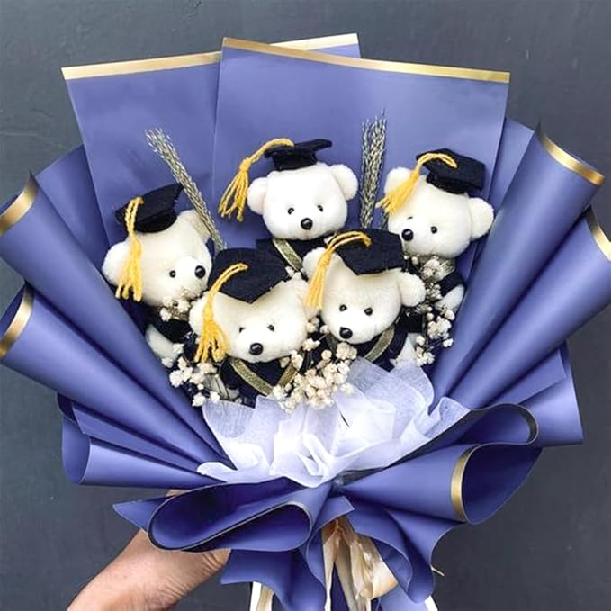 WRAPAHOLIC 20 Sheets Flower Wrapping Paper - 22.4 x 22.4 inch Blue with Gold Edge Water-Resistant Floral Bouquet Wrapping Paper, Florist Supplies Packaging Paper for Wedding Birthday Gift DIY