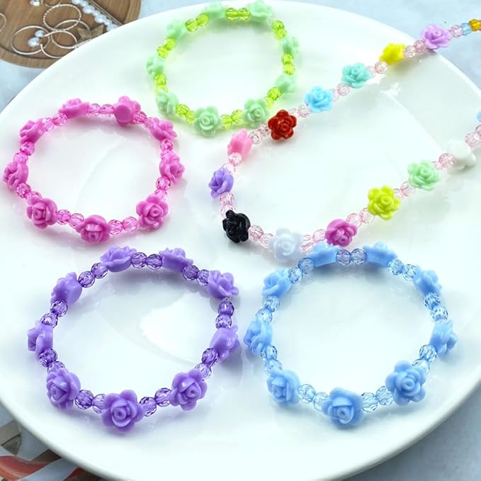 200pcs Acrylic Rose Flower Beads Candy Color Flat Back Spacer Beads Loose Pastel Colorful Decor for DIY Crafts Jewelry Making Bracelet Necklace Earrings(Deep Pink)