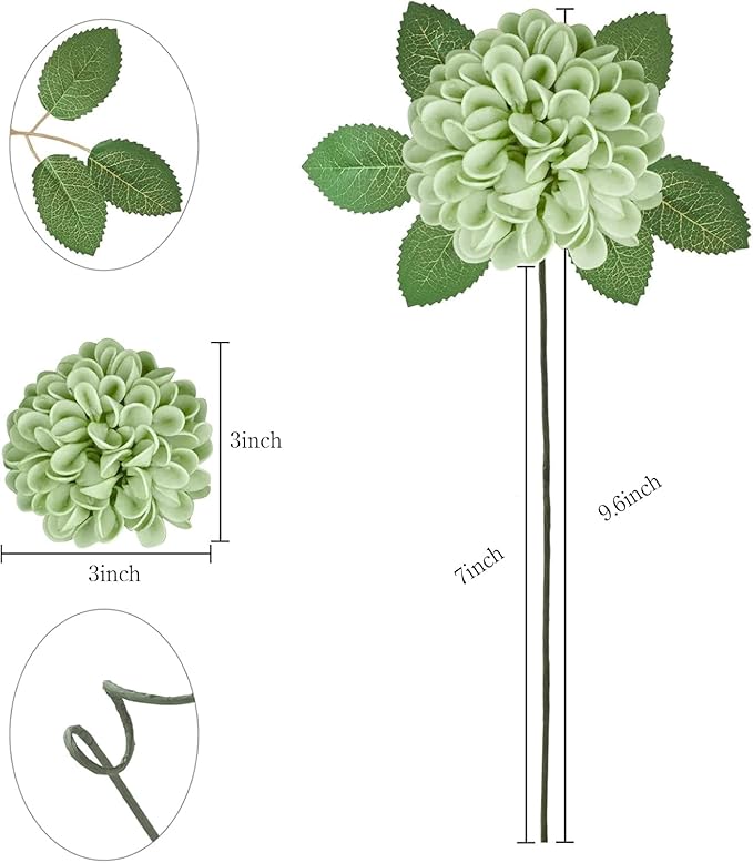 Artificial Flowers, 100pcs Realistic Artificial Rose for DIY Wedding Bouquets Centerpieces Arrangements, Emerald Green Shades Dahlia Flowers with Stem for Bridal Shower Party