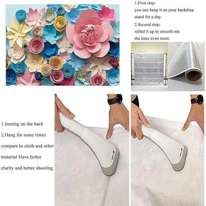 Paper Flower Backdrop for Mother's Day - Colorful Flowers Wall Photography Background - Lovely Style Blue Pink - Women Girls Birthday Party Decoration - Portraits Shooting Props (7x5ft)