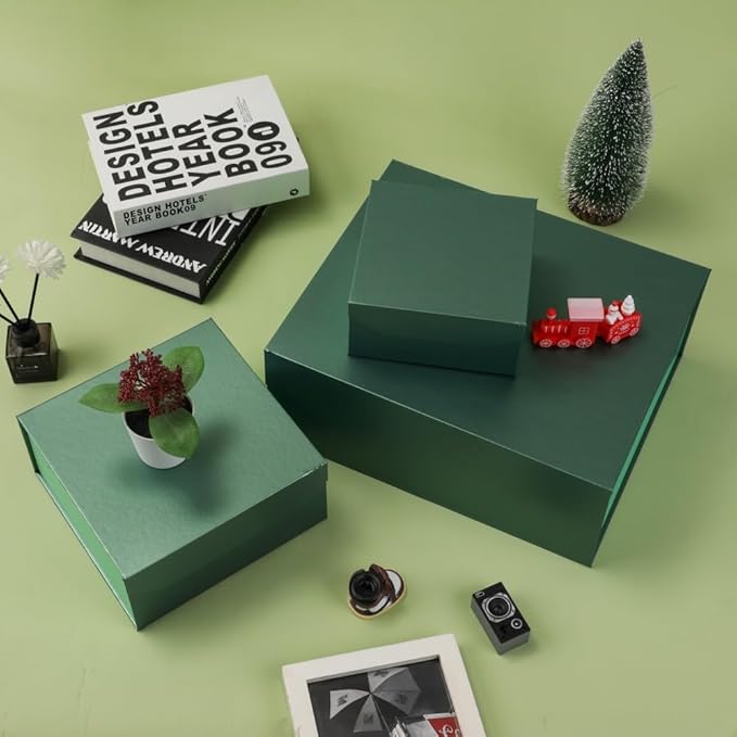 1 Pcs Green Gift Box Large 13x11x5.3 Inch Large Black Gift Box Large Magnetic Gift Box with Crinkle Paper Green Large Gift Box with Shredded Paper Luxury Gift Boxes with Lids for Presents