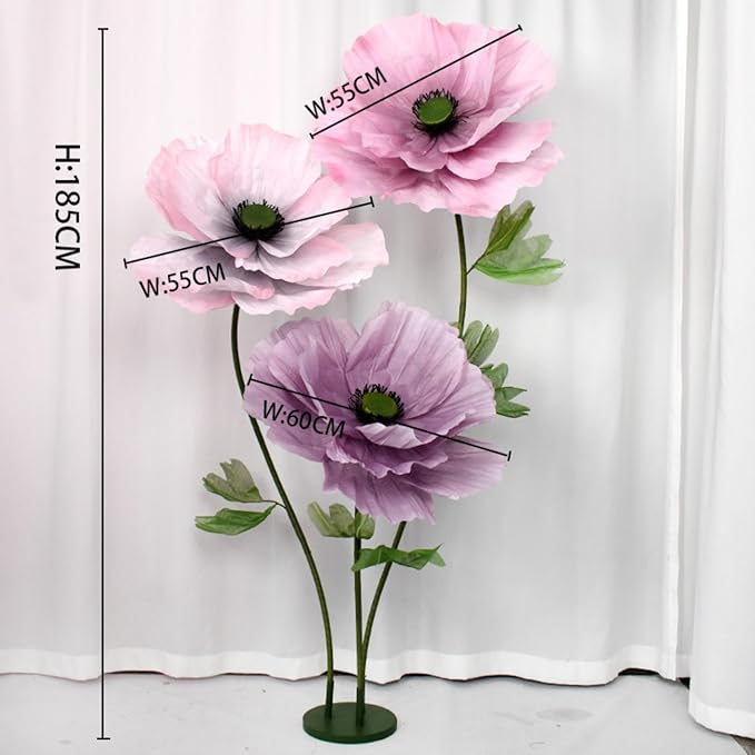 Giant Artificial Flowers 3Pack Fake Flowers for Decoration, Fabric Poppy Flower for Wedding Birthday Easter Party Mother's Day Banquet Photography Props Garden Shop Window Display Decor (Colorful)