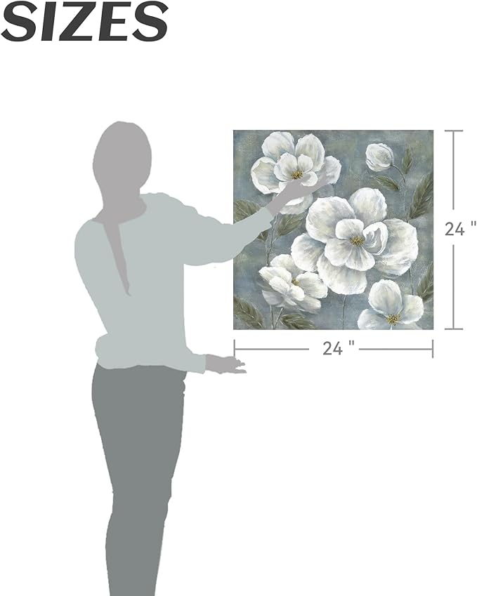 summer melody White Floral Canvas Wall Art - Vintage Blooming Gray Flowers Painting Abstract Botanical Picture Modern Prints Artwork for Bedroom Living Room