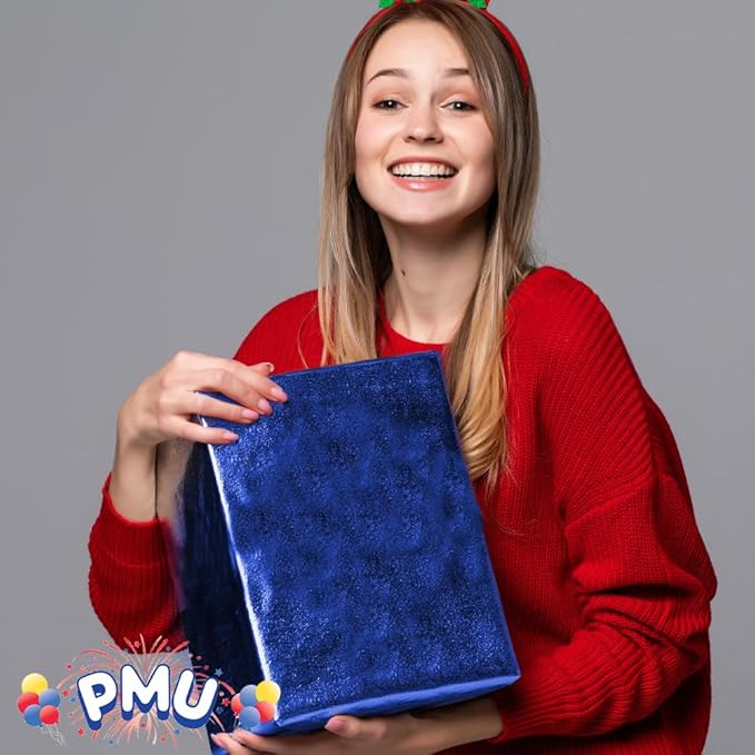 PMU (2 Gift Wrap Mylar Roll Metallic Royal Blue 2-sided, 24 Inches X 8.3 Ft Roll 1.4 Mil Highly Reflective Mylar Film, Great for Gifts, Birthdays, Christmas, Baskets, Arts & Crafts