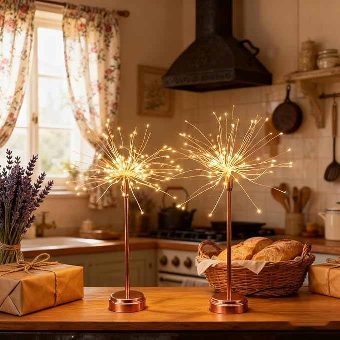 Nest and Flowers Table Lights, Firework LED Decorative Lamp, Christmas Decoration for Party, Romantic Ambient Lighting for Bedroom Living Room, Indoor Decor Gift for Family & Friends(4PCS,Warm Light)