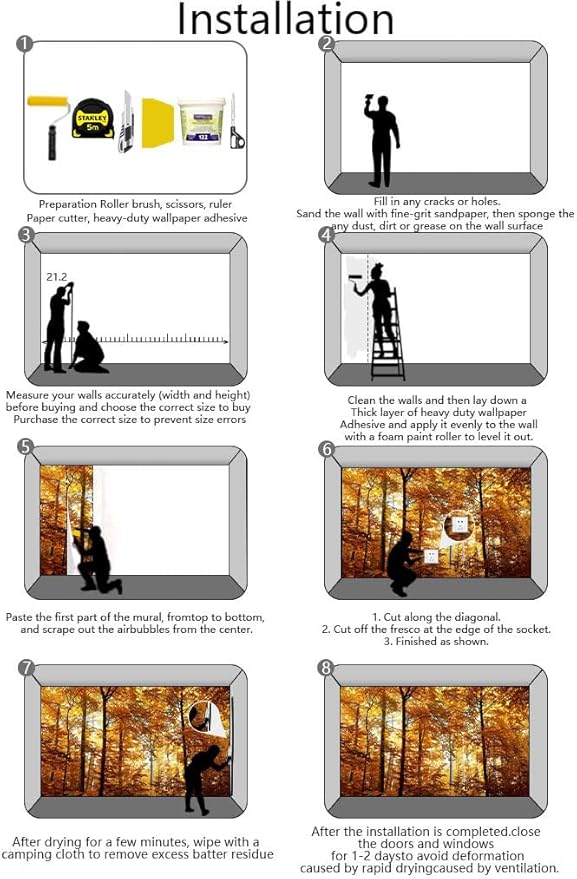 Beautiful Fall Colors in The Forest Wallpaper, Bedroom, Living Room, Bathroom Background Wall Decor Forest Yellow Leaves Mural(Non-self-Adhesive)