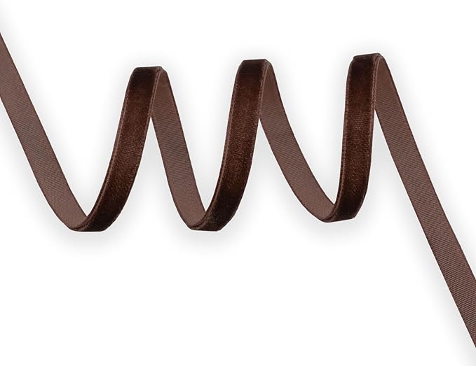 Nylon Single Face Velvet Ribbon,1/4 Inch X 50 Yards Spool (Brown)