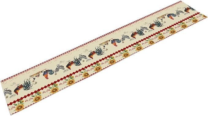 Rustic Rooster Table Runner,Vintage Country Farm Sunflower Chicken Red Plaid Print Tablecloth Burlap for Hotel Indoors Outdoor Dining Room Kitchen Home Decor,W13X L70 in