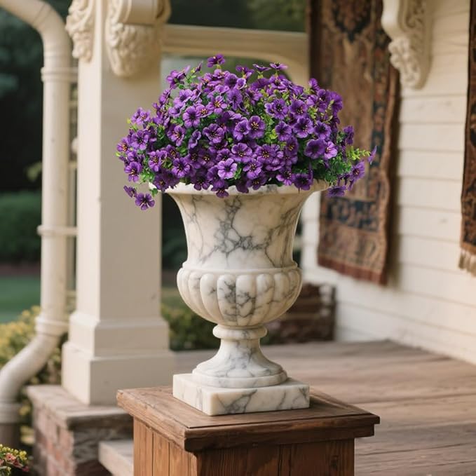 12 Bundles Artificial Flowers for Outdoor, UV Resistant Faux Mums with Eucalyptus Leaves Fake Plants for Outdoor Planters Greenery Boxwood Porch Patio Decoration