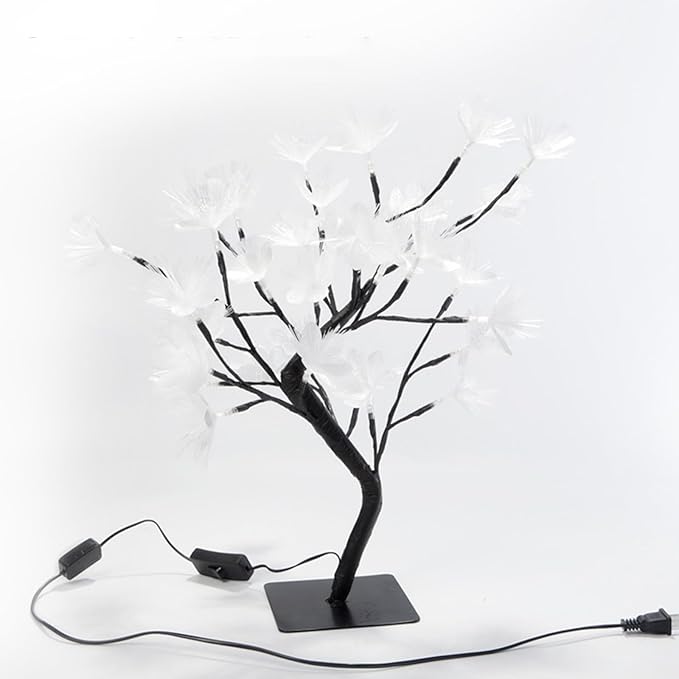 Drawelry Fiber Optic Flower Tree Lamp - 48 LED Table Night Light USB Powered Artificial Flower Bonsai Tree Lamp Bedroom Living Room Decor Valentine's Day Birthday Gift for Women Girls Mother (White)